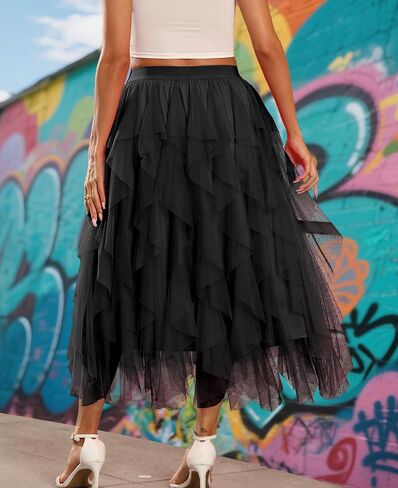 Tulle Skirts for Women A Line Fairy Tiered Skirt Midi Length High Elastic Waist Long Skirt in Saudi Arabia