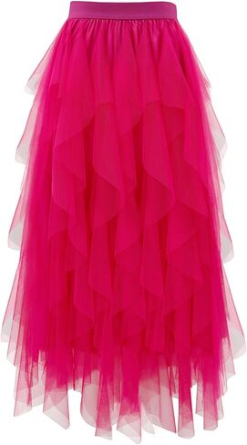 Tulle Skirts for Women A Line Fairy Tiered Skirt Midi Length High Elastic Waist Long Skirt in Saudi Arabia