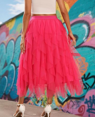 Tulle Skirts for Women A Line Fairy Tiered Skirt Midi Length High Elastic Waist Long Skirt in Saudi Arabia