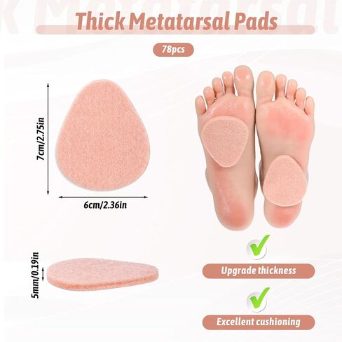 78 Pack Metatarsal Foot Pads ، 0.2 بوصة كرات مشط سميكة من وسائد القدم للنساء والرجال ، والوسادات اللطيفة اللطيفة لدعم القدمين ، وتخفيف الألم (لون البشرة) in Kuwait