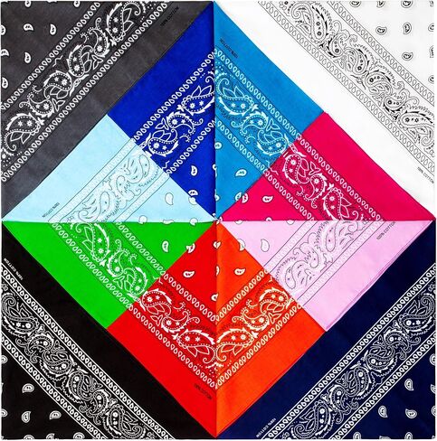 12 حزمة عصابة للرجال والنساء ، 22 × 22 بوصة الجوانب مزدوجة طباعة وشاح قطني سميك كبير ، وعصابات بيزلي متعددة الاستخدامات ملابس الرقبة للرياضة في الهواء الطلق in Kuwait