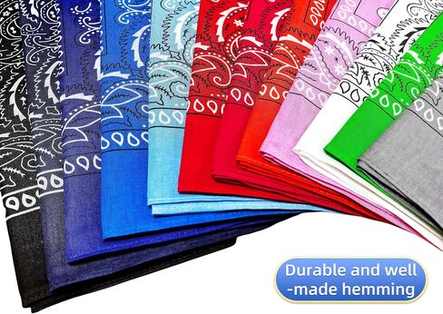 12 حزمة عصابة للرجال والنساء ، 22 × 22 بوصة الجوانب مزدوجة طباعة وشاح قطني سميك كبير ، وعصابات بيزلي متعددة الاستخدامات ملابس الرقبة للرياضة في الهواء الطلق in Kuwait