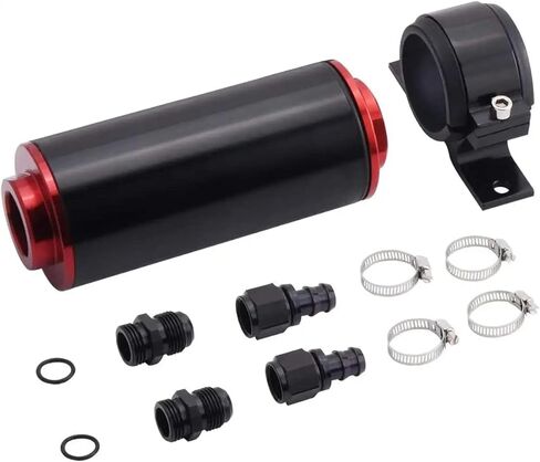 6AN Inline Fuel Filter Kit with Bulkhead Adapters, Push Lock Fittings and Fuel Filter Mounting Bracket for 3/8 Fuel Line Hose, Great for Gasoline, E85 Ethanol Fuel and Diesel in Kuwait