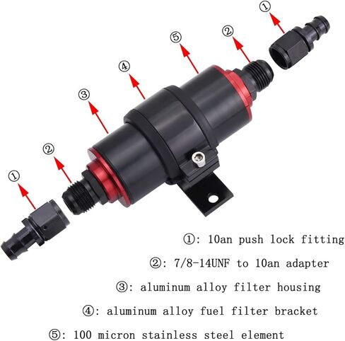 6AN Inline Fuel Filter Kit with Bulkhead Adapters, Push Lock Fittings and Fuel Filter Mounting Bracket for 3/8 Fuel Line Hose, Great for Gasoline, E85 Ethanol Fuel and Diesel in Kuwait