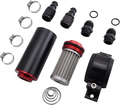 6AN Inline Fuel Filter Kit with Bulkhead Adapters, Push Lock Fittings and Fuel Filter Mounting Bracket for 3/8 Fuel Line Hose, Great for Gasoline, E85 Ethanol Fuel and Diesel in Kuwait