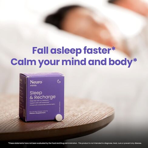 نوم Neurogum وإعادة شحن Meltaway Mints | 1mg melatonin + Chamomile + Elderberry + Lemon Balm + Passion Flower | مكملات الاستراحة الطبيعية خالية من السكر (التوت المختلط ، 72 قطعة) in Kuwait