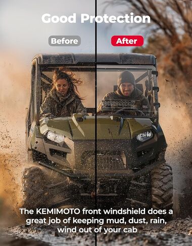 kemimoto الأمامي تهوية الزجاج الأمامي متوافق مع Ranger 800 / XP 800 / Crew 2010-2016 ، Ranger 570 Full Size 2016-2025 مقاومة للخدش الزجاج الأمامي ، سقف ملائم النافذة الأمامية (غير متوسطة الحجم) in Saudi Arabia