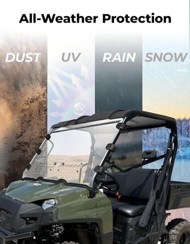 kemimoto الأمامي تهوية الزجاج الأمامي متوافق مع Ranger 800 / XP 800 / Crew 2010-2016 ، Ranger 570 Full Size 2016-2025 مقاومة للخدش الزجاج الأمامي ، سقف ملائم النافذة الأمامية (غير متوسطة الحجم) in Saudi Arabia