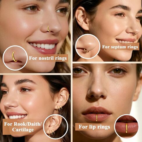 10PCS 16G Gold Nose Rings Hoops Set for Women Men, Hypoallergenic 316L Surgical Stainless Steel Hinged Clicker Earrings for Nose Helix Cartilage Tragus Body Piercing Jewelry 8mm 10mm 12mm 14mm 16mm in Saudi Arabia