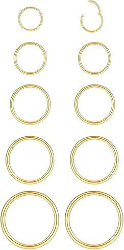 10PCS 16G Gold Nose Rings Hoops Set for Women Men, Hypoallergenic 316L Surgical Stainless Steel Hinged Clicker Earrings for Nose Helix Cartilage Tragus Body Piercing Jewelry 8mm 10mm 12mm 14mm 16mm in Saudi Arabia