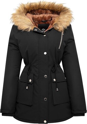 Farvalue Womens Water Water Winter Coat Shiceen Shuper Switch Jacket Warm Fleece مبطنة بالتبقع مع غطاء فرو in Kuwait