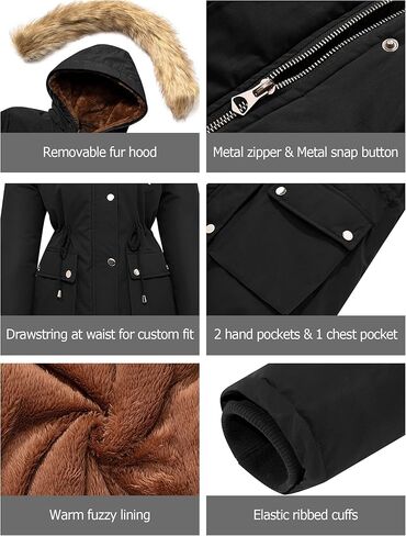 Farvalue Womens Water Water Winter Coat Shiceen Shuper Switch Jacket Warm Fleece مبطنة بالتبقع مع غطاء فرو in Kuwait