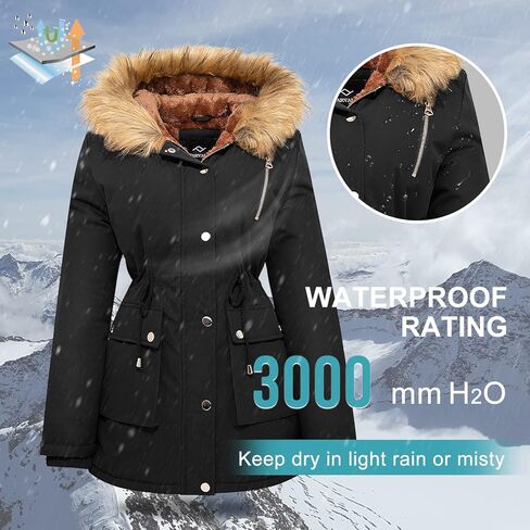 Farvalue Womens Water Water Winter Coat Shiceen Shuper Switch Jacket Warm Fleece مبطنة بالتبقع مع غطاء فرو in Kuwait