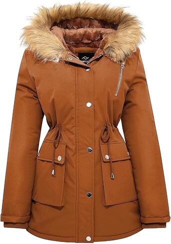 Farvalue Womens Water Water Winter Coat Shiceen Shuper Switch Jacket Warm Fleece مبطنة بالتبقع مع غطاء فرو in Kuwait