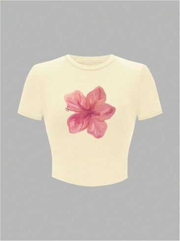 Floral Graphic Crop Tops for Girls Short Sleeve Slim fit Preppy Summer T Shirt Y2k Tops Trendy in Saudi Arabia