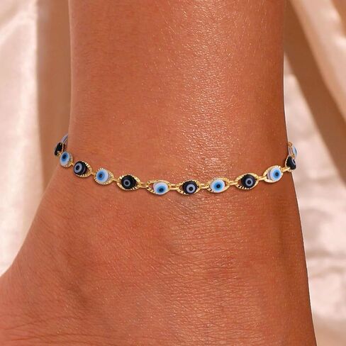 SLOONG Evil Eye Beaded Anklet Bracelets for Women, 14K Gold Plated Ankle Bracelet Jewelry Beach Beads Anklet Set Ankle Bracelets for Women in Saudi Arabia