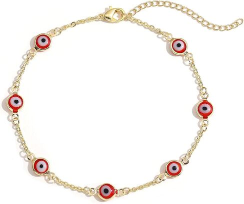SLOONG Evil Eye Beaded Anklet Bracelets for Women, 14K Gold Plated Ankle Bracelet Jewelry Beach Beads Anklet Set Ankle Bracelets for Women in Saudi Arabia