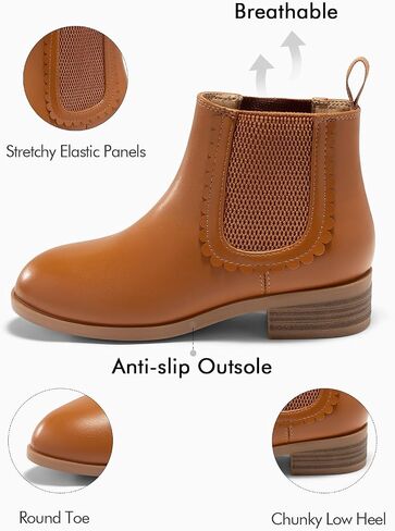 Coutgo Girls Chelsea ankle Boots Kids Slip on stunky Low Heel Cheel مرنة الخريف الأحذية الأحذية in Saudi Arabia