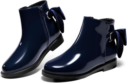 Coutgo Girls Ankle Boots Kids Bow Chunky Low Heel Side Zipper Dress Booties Fashion Fall Shoes in Kuwait