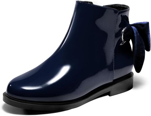 Coutgo Girls Ankle Boots Kids Bow Chunky Low Heel Side Zipper Dress Booties Fashion Fall Shoes in Kuwait