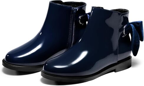 Coutgo Girls Ankle Boots Kids Bow Chunky Low Heel Side Zipper Dress Booties Fashion Fall Shoes in Kuwait