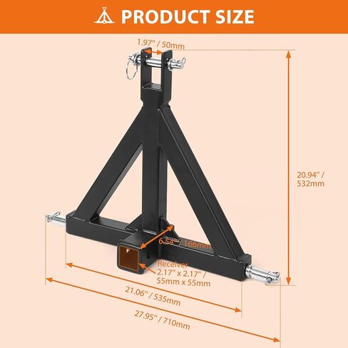 3 Point Gooseneck Trailer Hitch with 2 inch Receivers for Cat1, 3000lbs Capacity 3 Point Quick Hitch Attachment with Trailer Gooseneck Trailer Ball Drawbar Fits Category 1 Tractors in Saudi Arabia