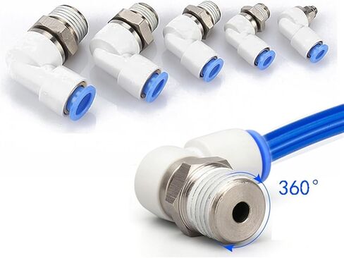 موصلات دوارة مهوودية تنحني من خلال تركيب الدوران 360 درجة دوران ذكور الخيط M5 1/4 1/2 مفصل خرطوم 6/8/10 مم موصل الكوع (اللون: 6-01 ، الحجم: NRL) in Kuwait