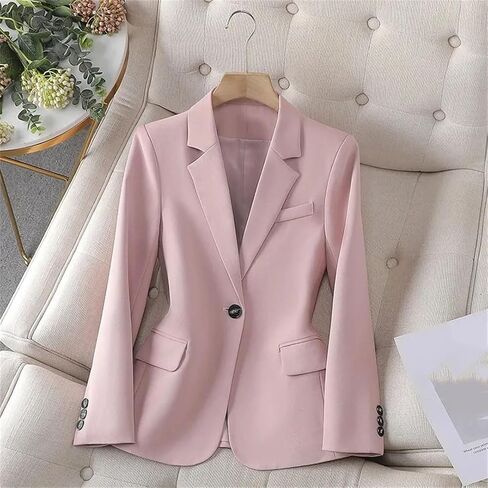 Women Blazer Spring Autumn Business Work Wear Long Sleeve Single Button Solid Formal Jacke in Saudi Arabia