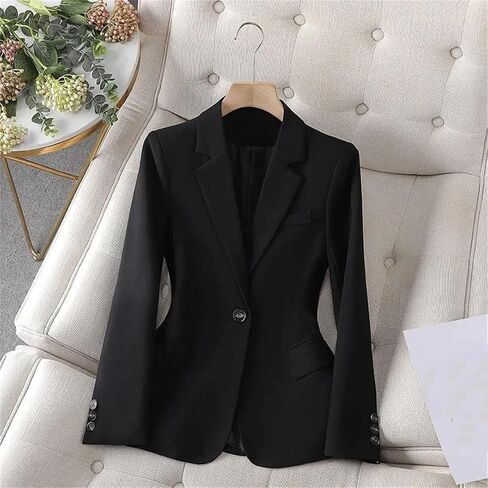 Women Blazer Spring Autumn Business Work Wear Long Sleeve Single Button Solid Formal Jacke in Saudi Arabia