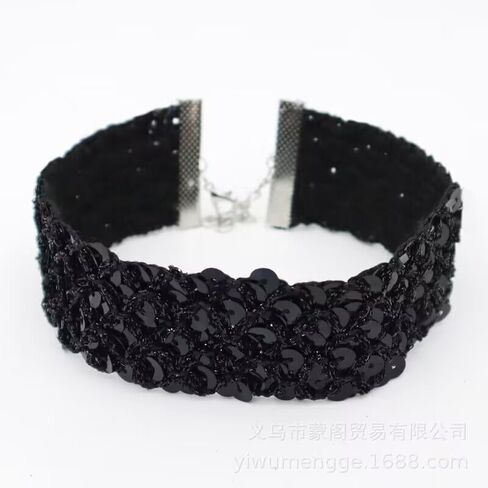 Sparkling Wide Sexy Lace Velvet Short Collar Necklace for Women Girls Black Shiny Alloy Sexy Choker Necklace Chunky Short Necklace Party Costume Jewelry in Saudi Arabia