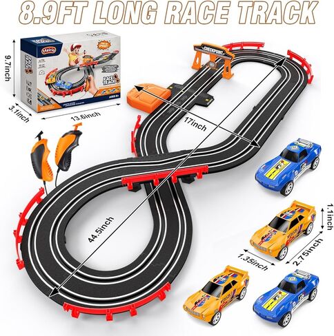 Slot Car Race Track Sets with 4 High-Speed Race Cars, Electric or Battery-Powered Kids Toys, Dual Racing Car Track Featuring Circular Overpasses, Birthday Gifts Toys for Boys Girls Age 6 7 8-12 Kids in Kuwait