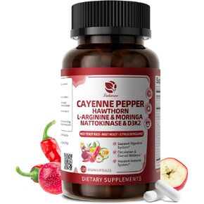 كبسولات Cayenne Pepper المغلفة المعوية - 18 في 1 معقد مركّز ث/عالي الفاعلية المغذيات Moringa ، Hawthorn ، L -Arginine و D3K2 - يدعم الدورة الدموية ، القلب والهضم* - Natural | GMP ، 120 CT in Kuwait