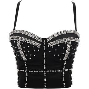 Women's Suspenders Nail Beaded Bright Diamond Fish Bone Sculpted Bodice Pull Up Short in Saudi Arabia