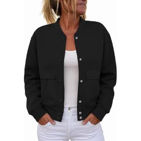 etcyy new Womens Bomber Juckets Fall Winter Trendy Coats Button Button Down Varsity Stack in Kuwait