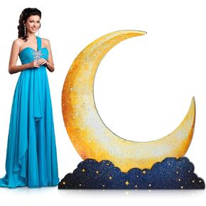 Leinuosen 5 Ft Moon Starry Night Party Decorations Crescent Moon Cardboard Stand up Cutout Large Life Size Twinkle Little Backdrop Prom Party Photo Prop Standup for Movie Night Birthday Homecomings in Kuwait