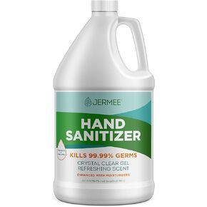 Moisturizing Hand Sanitizer Gel, 70% Alcohol - Kills 99.99% Germs, Enhanced with Vitamin E and Aloe Vera - Crystal Clear Gel, Refreshing Scent, Made in USA - 1 Gallon in Saudi Arabia