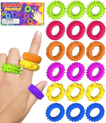 Fidget Toys Kids Sensory Ring: 24 Pack Textured Finger Rings - ADHD Autism Kids Sensory Calming Toys - Quiet Skin-Picking Anxiety Relief Toy for Classroom in Kuwait