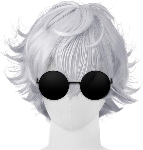 2 PCS Cosplay شعر مستعار مع نظارات سوداء أبيض قصير الأنيمي البارز زي للرجال حفلة أزياء عيد الهالوين in Saudi Arabia