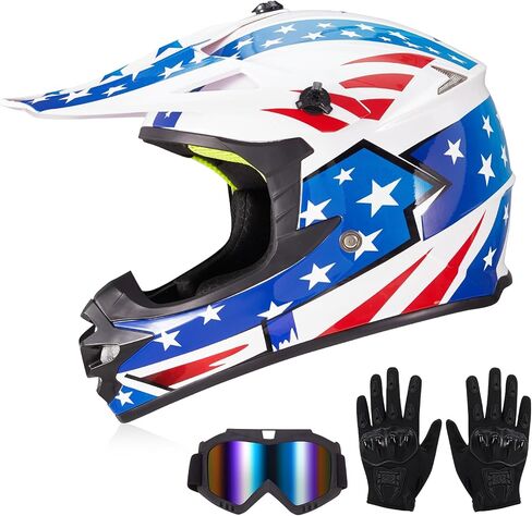 Youth Kids Dirt Bike Helmets Motocross Offroad ATV BMX MX Dirtbike Motorcycle Helmet J-01 with Goggles and Gloves DOT Approved in Saudi Arabia
