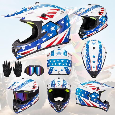 Youth Kids Dirt Bike Helmets Motocross Offroad ATV BMX MX Dirtbike Motorcycle Helmet J-01 with Goggles and Gloves DOT Approved in Saudi Arabia