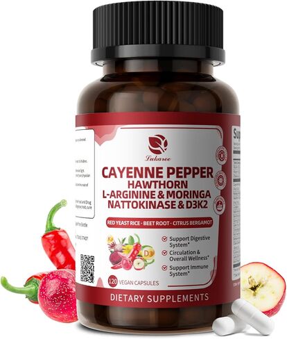 كبسولات Cayenne Pepper المغلفة المعوية - 18 في 1 معقد مركّز ث/عالي الفاعلية المغذيات Moringa ، Hawthorn ، L -Arginine و D3K2 - يدعم الدورة الدموية ، القلب والهضم* - Natural | GMP ، 120 CT in Saudi Arabia