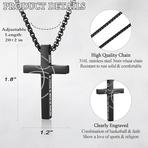 EPIRORA Soccer Baseball Basketball Football Gifts for Boys Men- 20" + 2" Inches Stainless Steel Bible Verse Cross Pendant Necklace, Inspirational Religious Jewelry Gifts for Teen Boy in Saudi Arabia