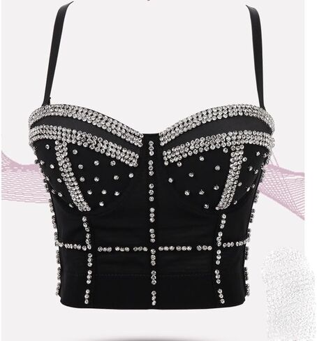 Women's Suspenders Nail Beaded Bright Diamond Fish Bone Sculpted Bodice Pull Up Short in Saudi Arabia