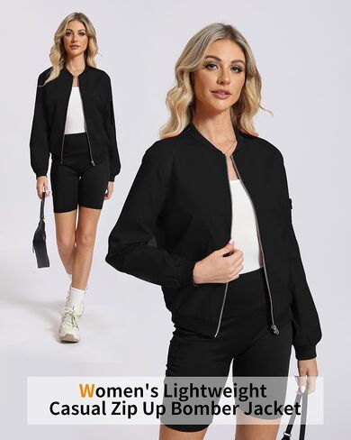 Argstar Women's Bomber Jacket Lightweight Casual Windbreaker with Pockets S-XXL in Saudi Arabia