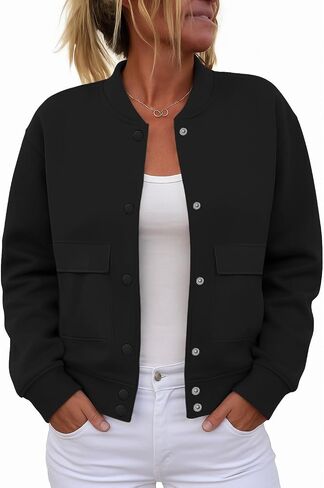 etcyy new Womens Bomber Juckets Fall Winter Trendy Coats Button Button Down Varsity Stack in Kuwait