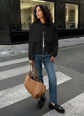 etcyy new Womens Bomber Juckets Fall Winter Trendy Coats Button Button Down Varsity Stack in Kuwait