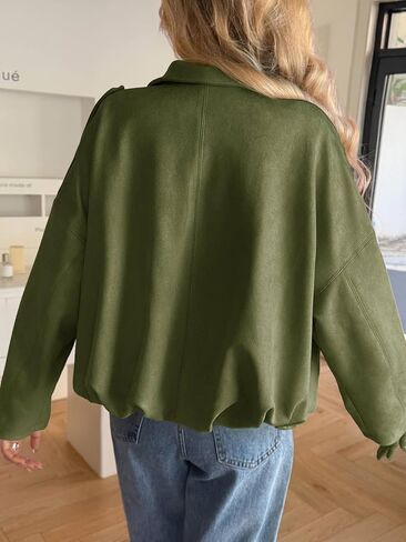 Cicy Bell Womens Faux Suede Bomber Jackets Oversized Cropped Zip Up Lapel Coats Fall Casual Outerwears in Saudi Arabia