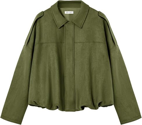 Cicy Bell Womens Faux Suede Bomber Jackets Oversized Cropped Zip Up Lapel Coats Fall Casual Outerwears in Saudi Arabia