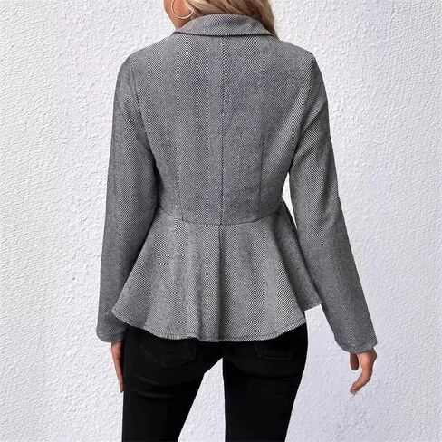 Women's Ruffles Coat Long Sleeve Turn Down Collar Double Breasted Slim Blazer Jacket in Saudi Arabia