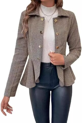 Women's Ruffles Coat Long Sleeve Turn Down Collar Double Breasted Slim Blazer Jacket in Saudi Arabia